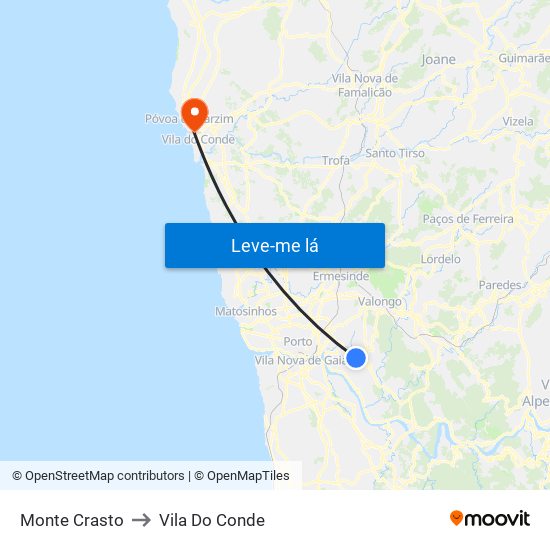 Monte Crasto to Vila Do Conde map