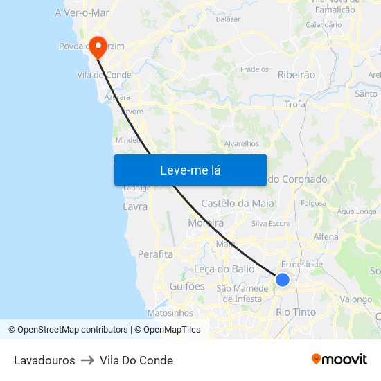 Lavadouros to Vila Do Conde map