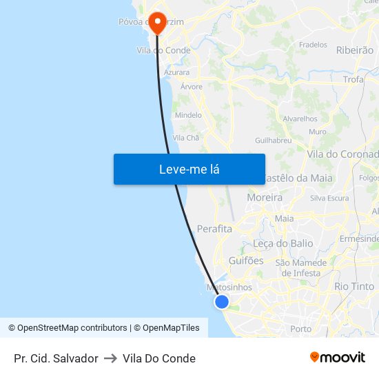 Pr. Cid. Salvador to Vila Do Conde map