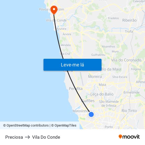 Preciosa to Vila Do Conde map