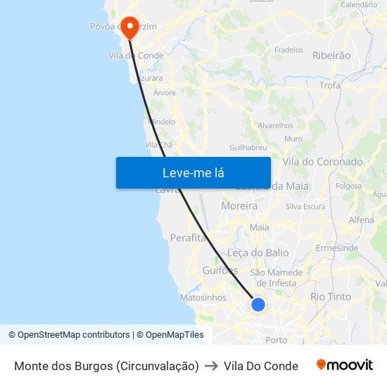 Monte dos Burgos (Circunvalação) to Vila Do Conde map