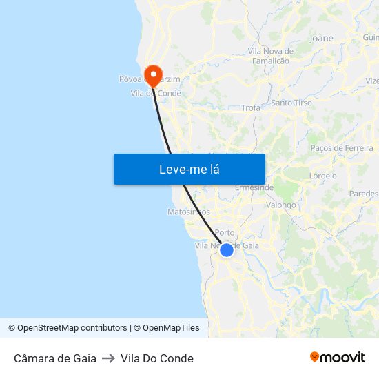 Câmara de Gaia to Vila Do Conde map