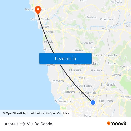 Asprela to Vila Do Conde map