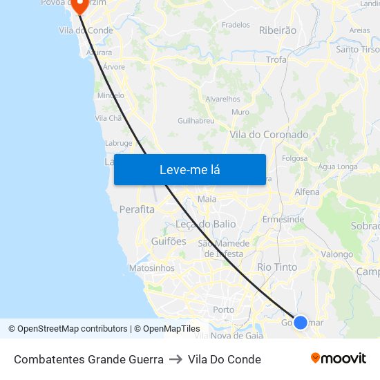 Combatentes Grande Guerra to Vila Do Conde map