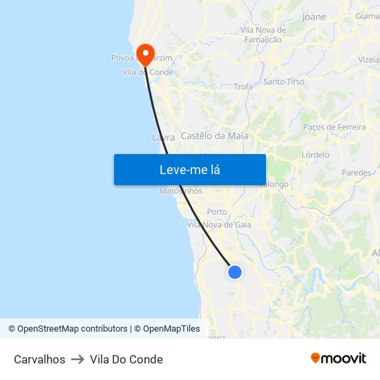 Carvalhos to Vila Do Conde map