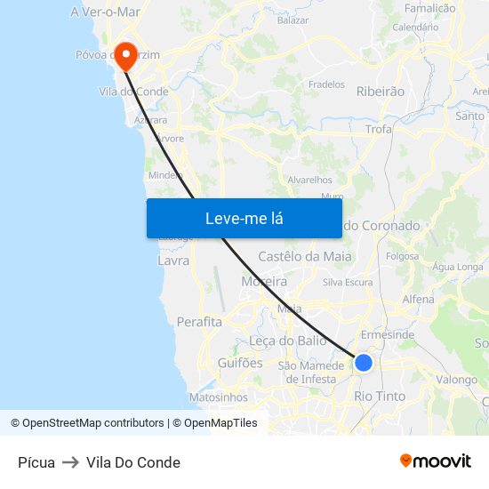 Pícua to Vila Do Conde map