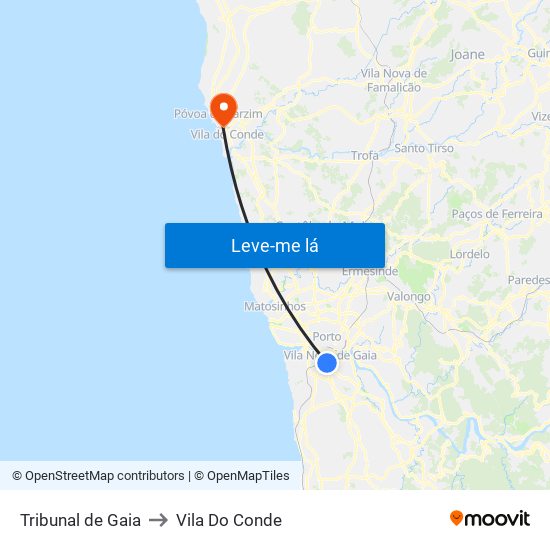 Tribunal de Gaia to Vila Do Conde map