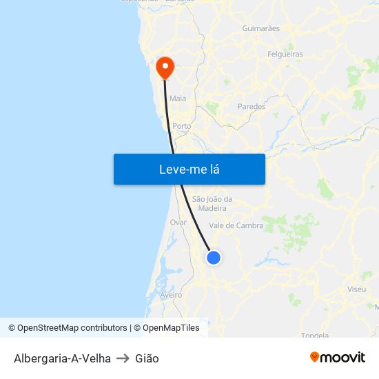 Albergaria-A-Velha to Gião map