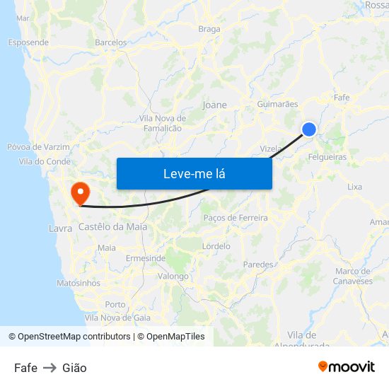 Fafe to Gião map