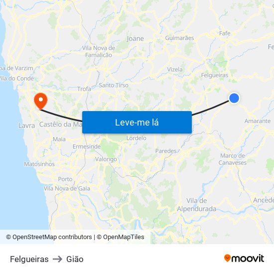 Felgueiras to Gião map
