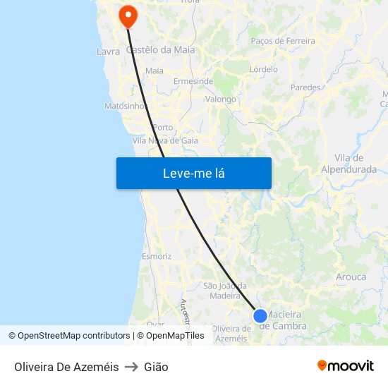 Oliveira De Azeméis to Gião map