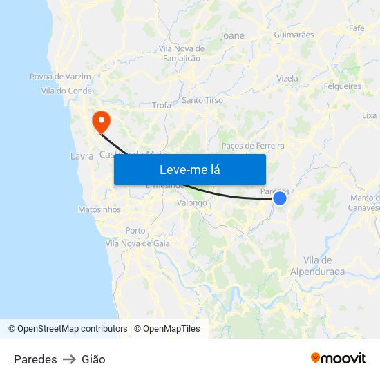 Paredes to Gião map