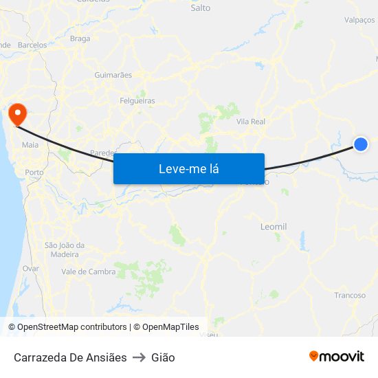Carrazeda De Ansiães to Gião map