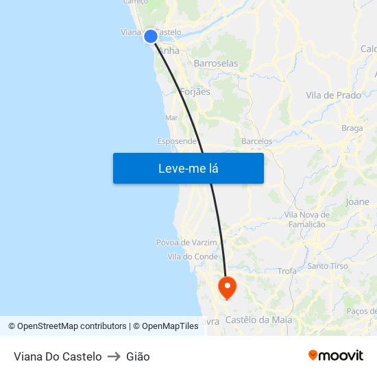 Viana Do Castelo to Gião map