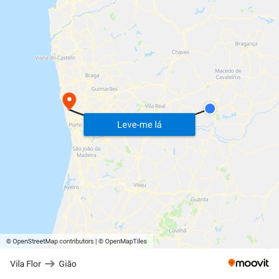 Vila Flor to Gião map