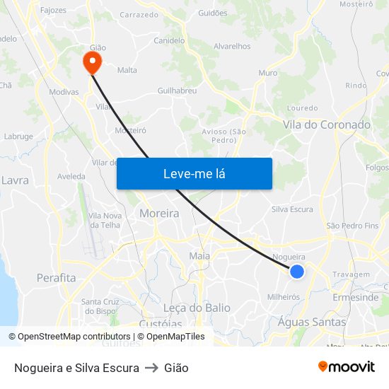 Nogueira e Silva Escura to Gião map
