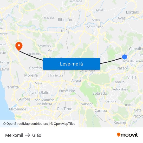 Meixomil to Gião map