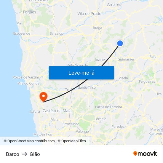 Barco to Gião map
