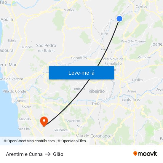 Arentim e Cunha to Gião map