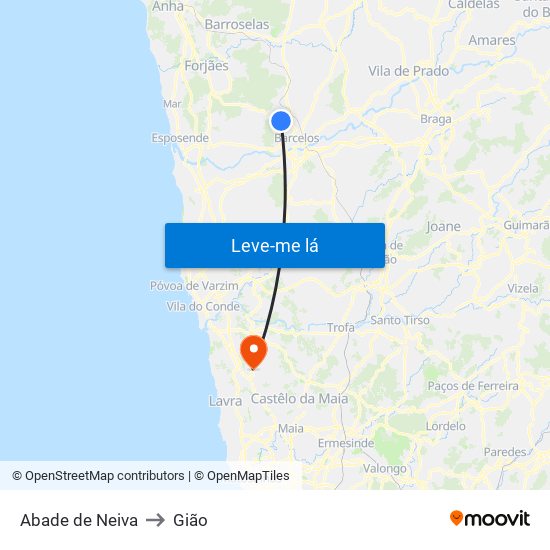 Abade de Neiva to Gião map