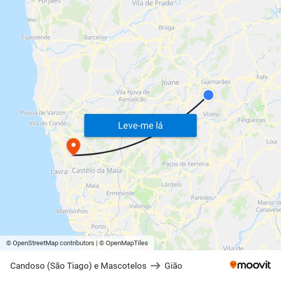 Candoso (São Tiago) e Mascotelos to Gião map