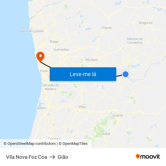 Vila Nova Foz Coa to Gião map