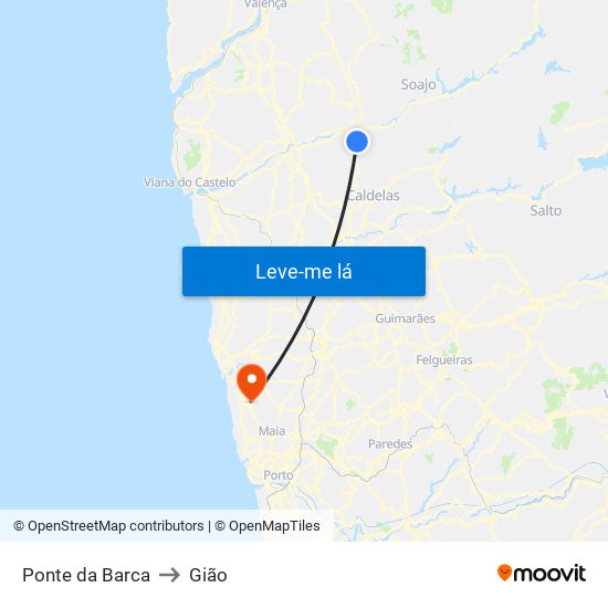 Ponte da Barca to Gião map