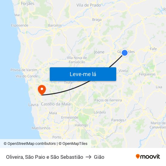 Oliveira, São Paio e São Sebastião to Gião map