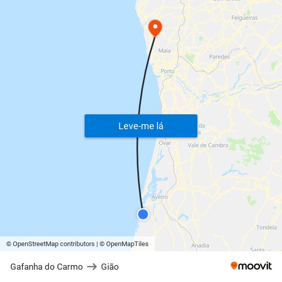 Gafanha do Carmo to Gião map