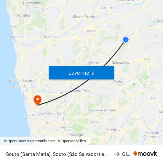 Souto (Santa Maria), Souto (São Salvador) e Gondomar to Gião map