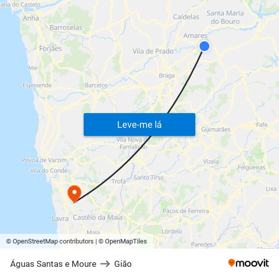 Águas Santas e Moure to Gião map
