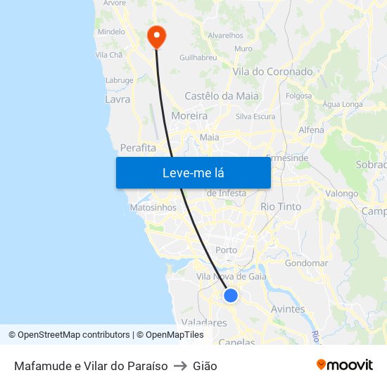 Mafamude e Vilar do Paraíso to Gião map