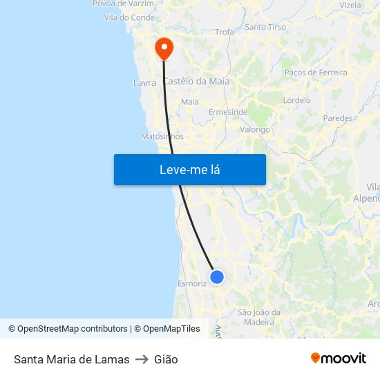 Santa Maria de Lamas to Gião map