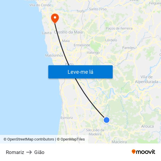 Romariz to Gião map