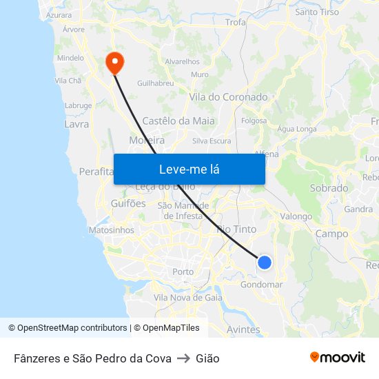 Fânzeres e São Pedro da Cova to Gião map