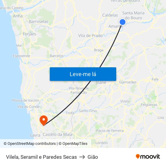 Vilela, Seramil e Paredes Secas to Gião map