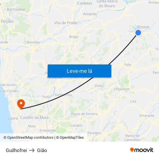 Guilhofrei to Gião map