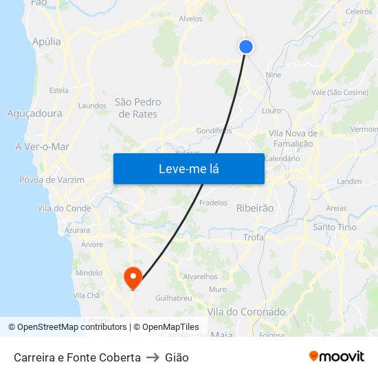 Carreira e Fonte Coberta to Gião map