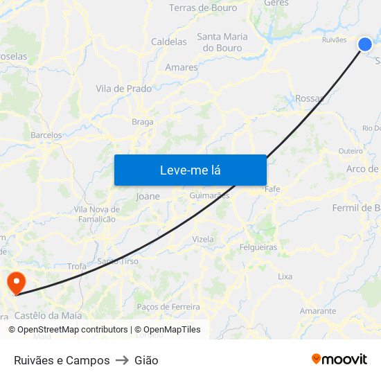 Ruivães e Campos to Gião map