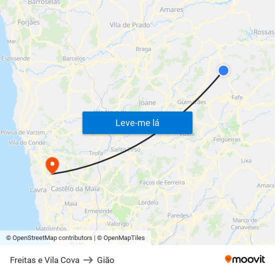 Freitas e Vila Cova to Gião map