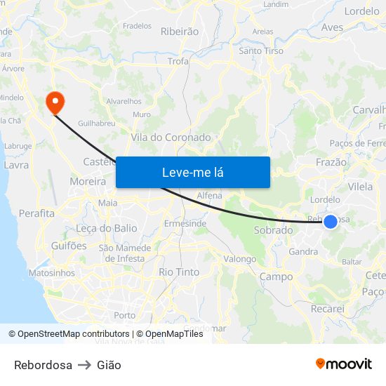 Rebordosa to Gião map