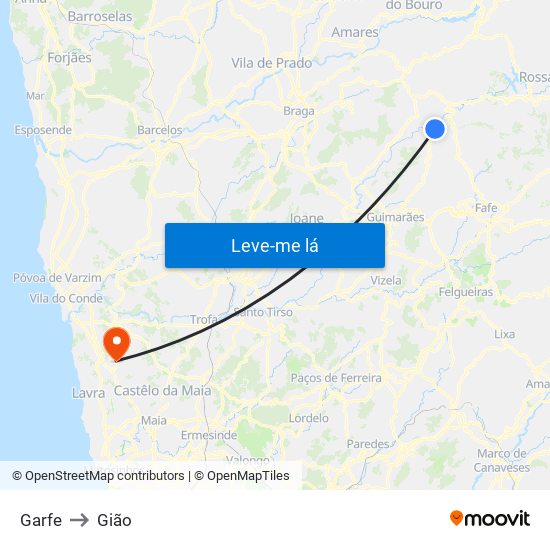 Garfe to Gião map