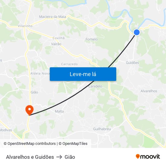 Alvarelhos e Guidões to Gião map