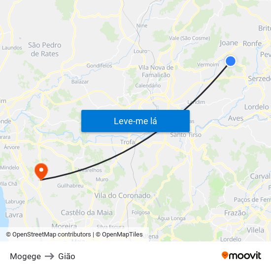 Mogege to Gião map