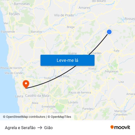 Agrela e Serafão to Gião map