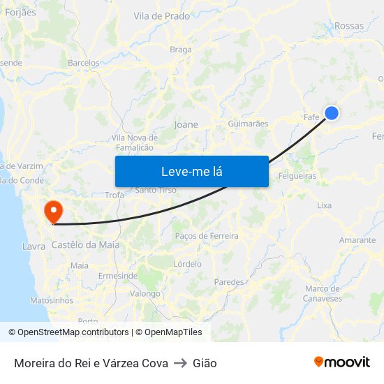 Moreira do Rei e Várzea Cova to Gião map