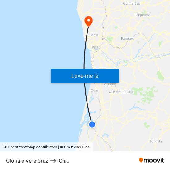 Glória e Vera Cruz to Gião map