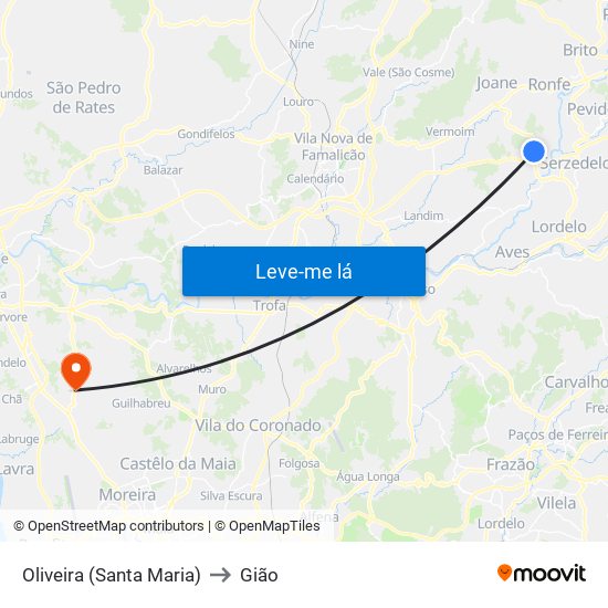 Oliveira (Santa Maria) to Gião map