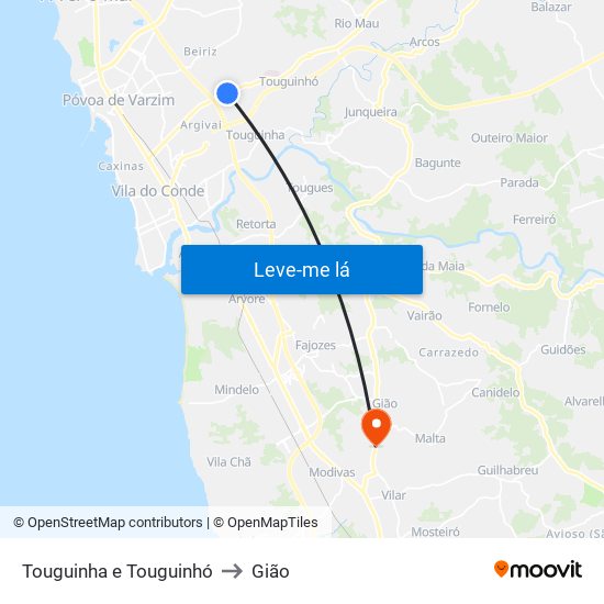 Touguinha e Touguinhó to Gião map