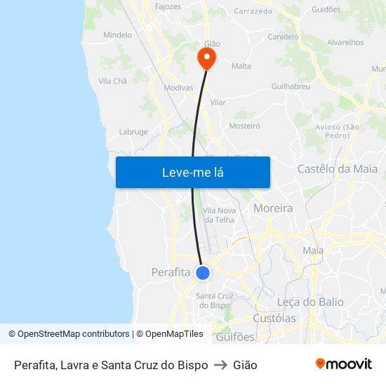 Perafita, Lavra e Santa Cruz do Bispo to Gião map